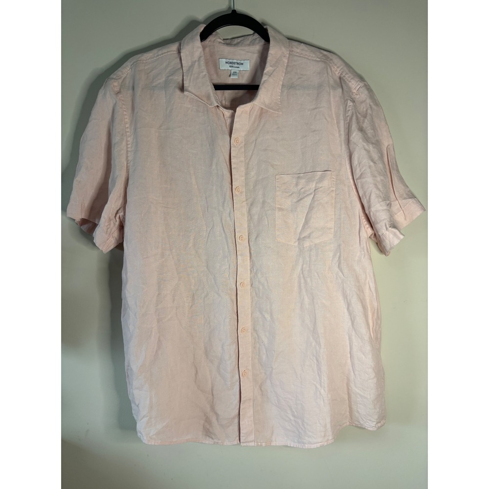 Nordstrom 2XL Pink 100% Linen Short Sleeve Button‎ Up Casual Shirt